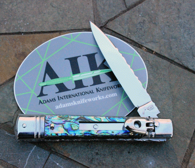 HAND FILE WORKED AKC/AIK Slim Jim Lever Auto w/ Abalone Shell