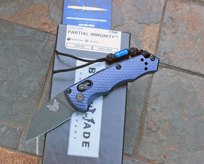 Benchmade 2950BK Blue PARTIAL IMMUNITY Auto Axis w/CPM-M4