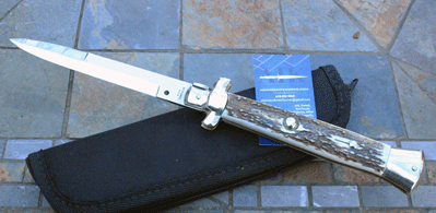 Early 80's-90's 15" Italian Switchblade w/ Select Stag & Bayonet