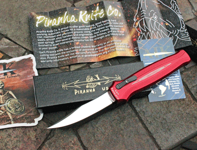 Piranha Knives RATED R Special Red Front Opener w/ Mirror Blade