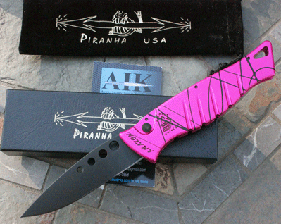 Piranha Tactical Pink Splash AMAZON Auto w/ Black Blade