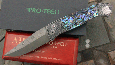 ULTIMATE Protech/AIK ENGRAVED Stainless Brend w/Paua & DAMASCUS