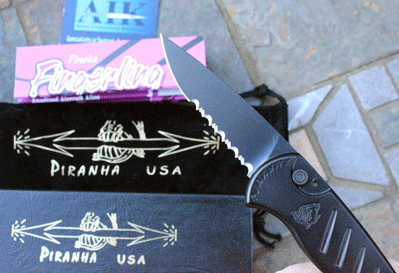 Piranha Black Tactical Fingerling Auto w/ Serrated Black Blade