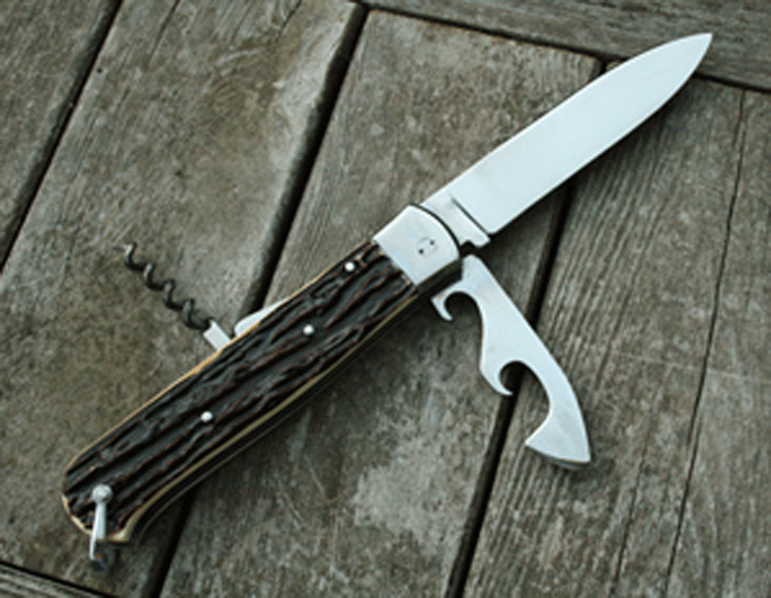 BARGEON French Made Multi Blade Lockback w/ Imit Stag