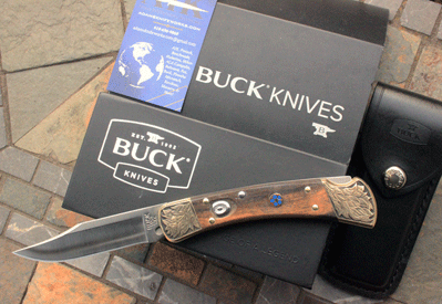 BUCK /AIK HAND ENGRAVED 110 AUTO w/Mosaic Pin Inlays
