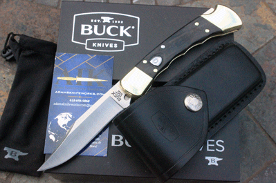 Buck FINGER GROOVED Folding Hunter 110 AUTO w/Ebony Wood & Brass