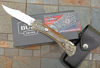 Hand Engraved & File Worked AIK/BUCK 110 Auto w/Mammoth