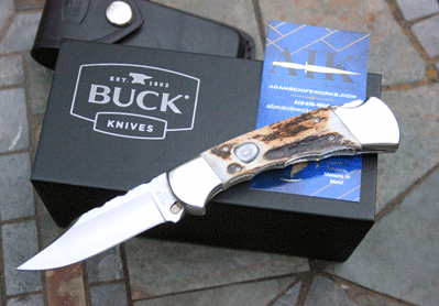 AIK/BUCK 112 Ranger ELITE Auto w/File Work & Finger Grooved Stag