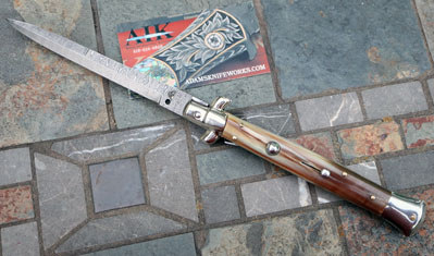 11" Italian AB Armando Beltrame DAMASCUS Switchblade w/ Horn