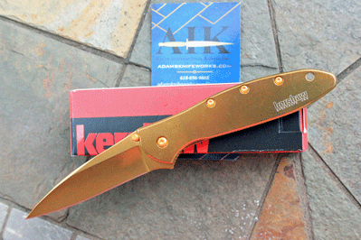 CUSTOM Kershaw/AIK Ltd GOLD Anodized  LEEK w/ Awabi Shell