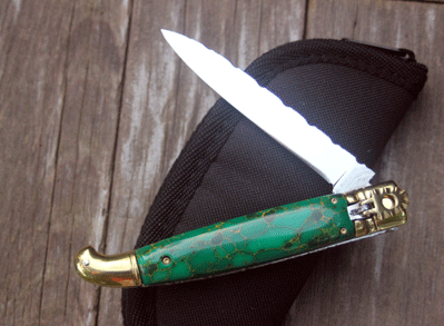 Custom Italian Lever w/ Arizona Jade, File Work & Mirror Blade