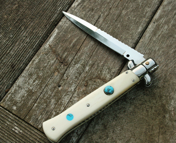 Custom Giraffe Bone & Turquoise Inlaid  8 3/4" Italian Classic