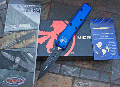 Microtech Special Blue UTX-85 Mid Sized D/E Front Opener