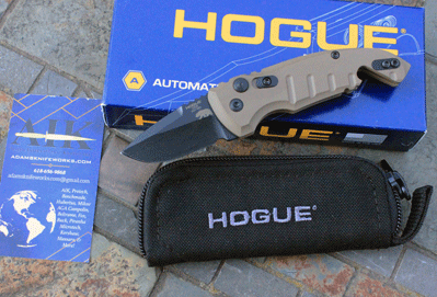 HOGUE Tan Handle A01 MICROSWITCH AUTO w/ Black Blade Model 24127