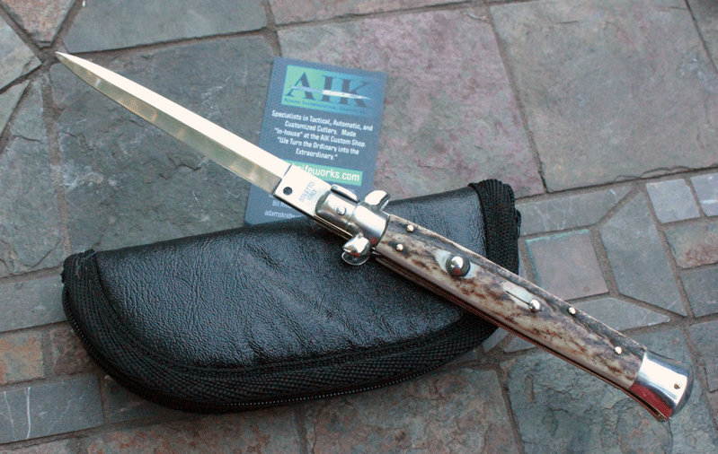 11"Italian Classic Switchblade w/Select Stag & Dagger Blade, Adams