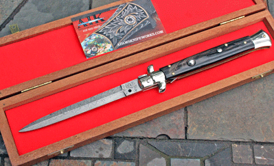 11" Italian AB Armando Beltrame DAMASCUS Switchblade w/ Horn