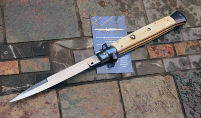 11" FRANK B Switchblade w/Camel Bone & Blue Titanium