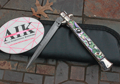 11" Italian AB DAMASCUS Classic w/ Abalone Shell & File Work