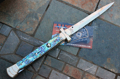 11" Campolin Italian Maltese Cross Lockback w/ Abalone & Dagger