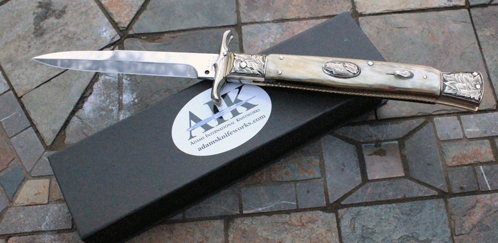 Custom Hand Engraved File Worked 13 Italian Batwing Swing Adams International Knifeworks