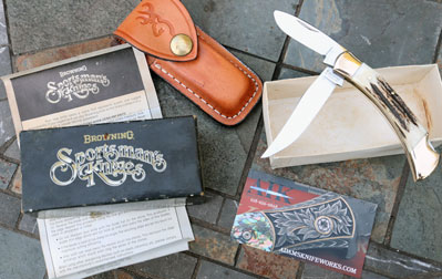80's BROWNING Model 502 2 Blade Lockback w/Brass & Genuine STAG
