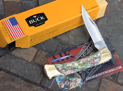CUSTOM AIK/BUCK Model 55 Lockback w/ Abalone & File Work
