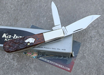 1985 KABAR 2 Blade Dog's Head Barlow w/ Jigged Bone