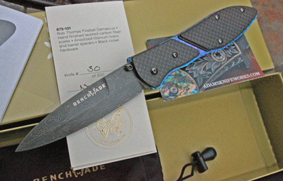 2010 GOLD 875-101 Benchmade DAMASCUS SENTINEL w/Titanium & CF