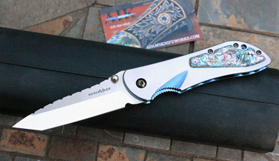 CUSTOM AIK/Benchmade Titanium STRYKER w/ Abalone & Mirror Blade