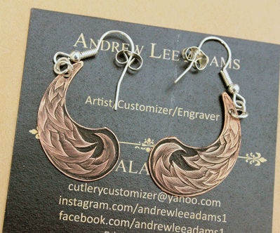 Custom Hand Engraved Copper Dangle Earrings