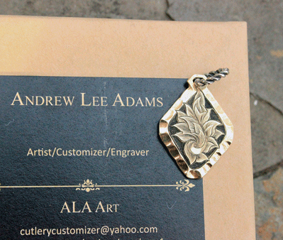 Handmade Engraved Diamond Shaped Polished Brass Pendant