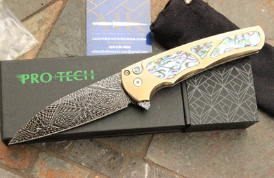 Protech Factory Custom TITANIUM MALIBU FLIPPER w/ Abalone Inlays