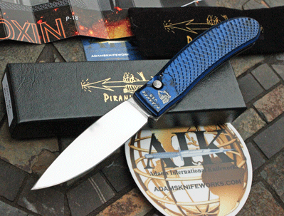 Piranha Knives Special Blue TOXIN Auto w/Ribbed Handles & 154-CM