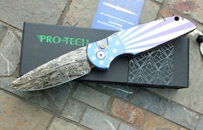 Protech Titanium TR3 w/USA Flag Graphics & Eggerling Damascus