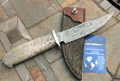 Bill Miller Custom Damascus Fighter w/ Fossil Whale Bone