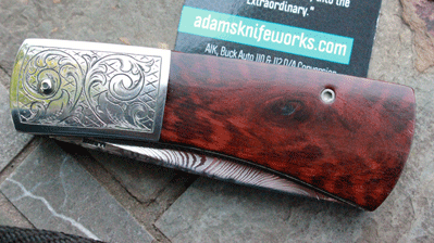 AA Sanders Handmade DAMASCUS Scale Release Auto w/ Snakewood