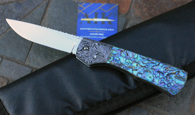 HAND ENGRAVED AA Sanders/Adams Scale Release Auto w/ Paua Shell