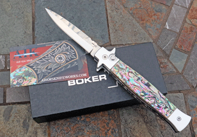 CUSTOM AIK / Boker Plus Italian Stiletto w/ Abalone & File Work