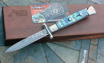 AKC World Italian Swing Guard with Abalone and DAMASCUS