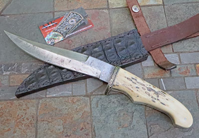 Handmade DAMASCUS Persian Bowie w/ Mammoth Ivory & Engraving
