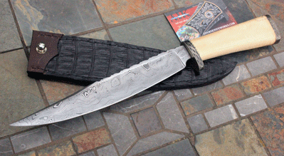 Handmade (Adams) Engraved DAMASCUS Tennessean Fighting Bowie