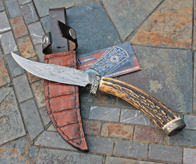 Hand Engraved DAMASCUS Persian Skinner w/ Stag by A.L. Adams