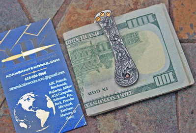 Handmade Money Clip w/ Damascus & Ruby Inlay