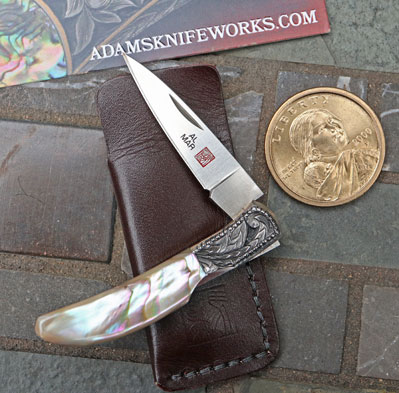 Hand Engraved Al Mar Osprey Mini Lockback w/ Abalone