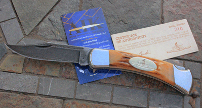 Buck Collectors Club Folding Hunter w/ Damascus & Polished Stag