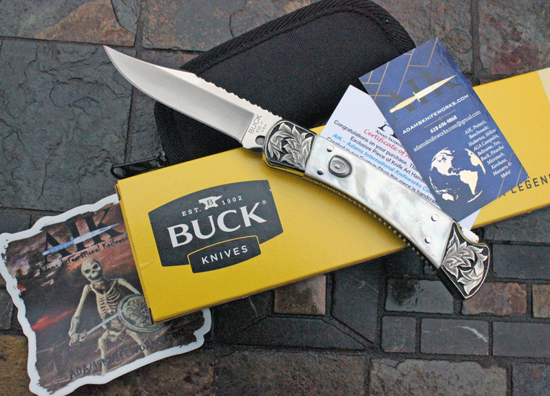 Hand Engraved &amp; File Worked Buck/AIK 110 ELITE Auto w/ Pearl, AIK 