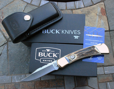 CUSTOM STAG Buck/AIK 110 Folding Hunter AUTO w/ FILE WORK!