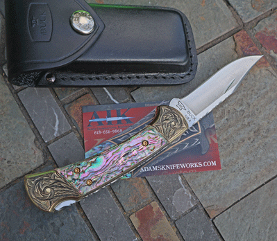 Hand Engraved & File Worked BUCK Ranger 112 w/ Abalone