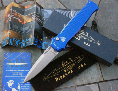 Piranha Special Blue BODYGUARD Auto w/ S30V Stonewash Blade