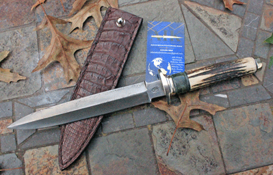 Bill Miller Handmade Damascus Dagger w/ Sambar Stag